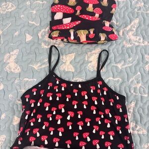 Mushroom Print Black and Red Tank Top with matching hat